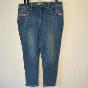 Blue Savvy Jeans 18 Women Embroidered Beads Skinny Stretch. Think 4th of July.